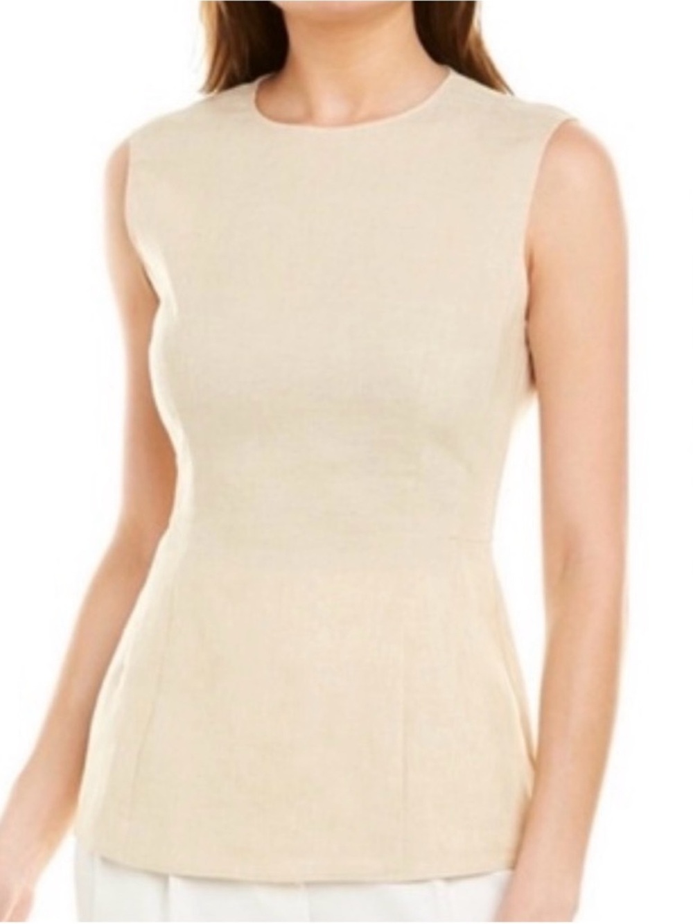 Theory Pure 100% Linen Paneled Peplum Top Cream Beige Sleeveless Size 8